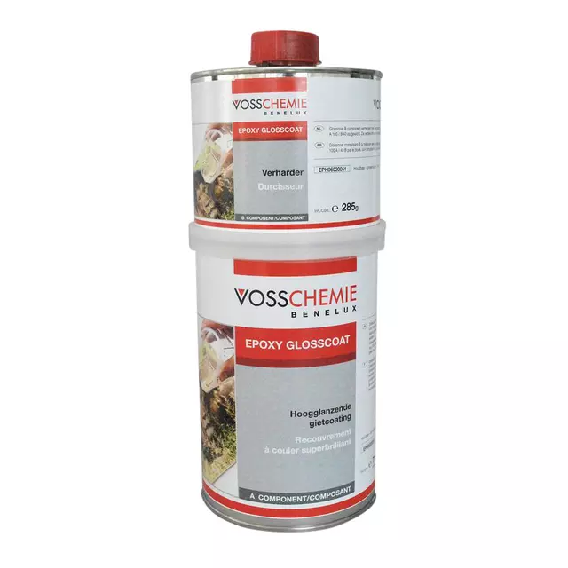 Een Epoxy glosscoat Voss helder 1kg + verharder koop je bij Van Hoye Kantoor BV