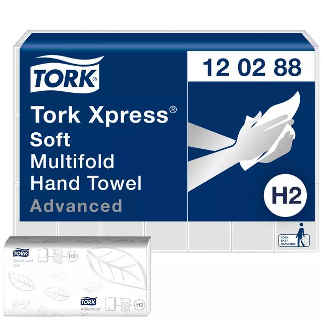 Een Handdoek Tork Xpress H2 Multifold advanced 2-laags wit 120288 koop je bij Van Hoye Kantoor BV