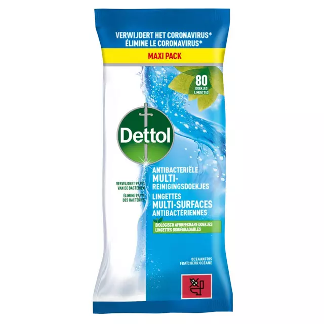 Een Hygiënische doekjes Dettol Oceaanfris 80st koop je bij Van Hoye Kantoor BV