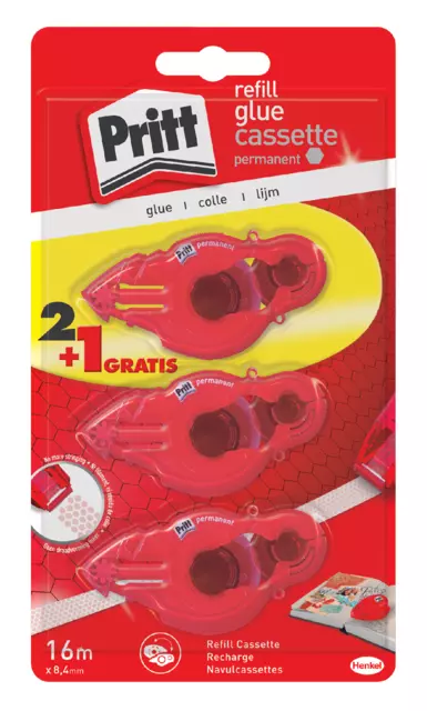 Een Lijmroller Pritt navulcassette permanent blister 2+1 gratis koop je bij Van Hoye Kantoor BV