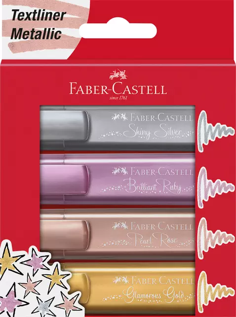 Een Markeerstift Faber-Castell metallic blister à 4 stuks assorti koop je bij L&N Partners voor Partners B.V.