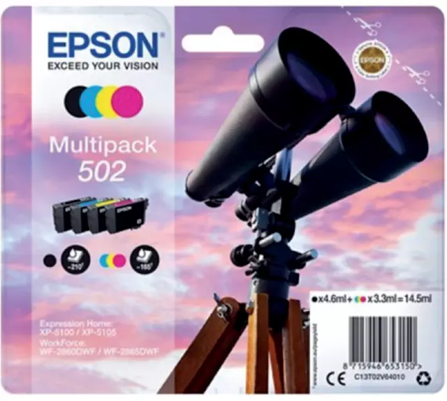 Een Inktcartridge Epson 502 T02V6 zwart + 3 kleuren koop je bij Goedkope Kantoorbenodigdheden