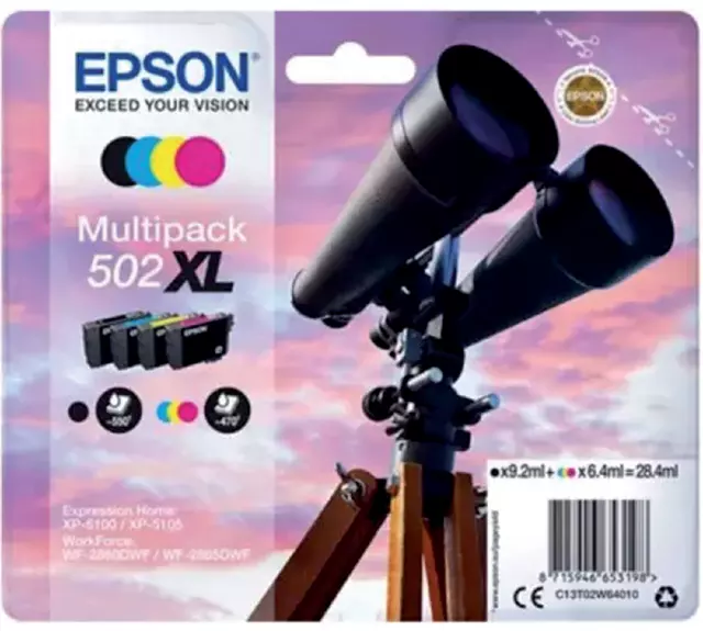 Buy your Inktcartridge Epson 502XL T02W6 zwart + 3 kleuren at QuickOffice BV