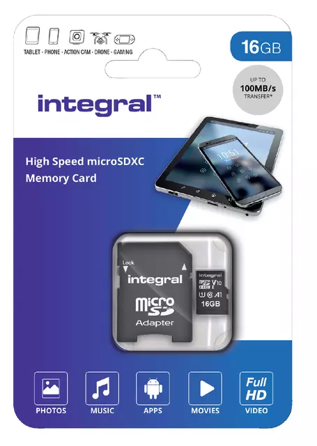 Een Geheugenkaart Integral microSDHC V10 16GB koop je bij MV Kantoortechniek B.V.