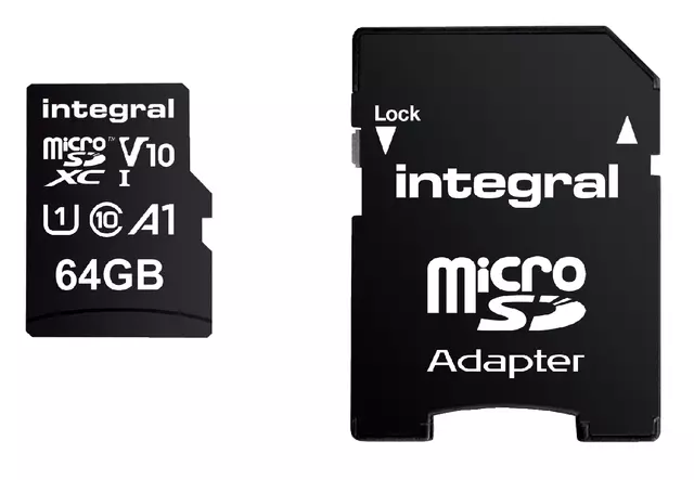 Een Geheugenkaart Integral microSDXC V10 64GB koop je bij Totaal Kantoor Goeree