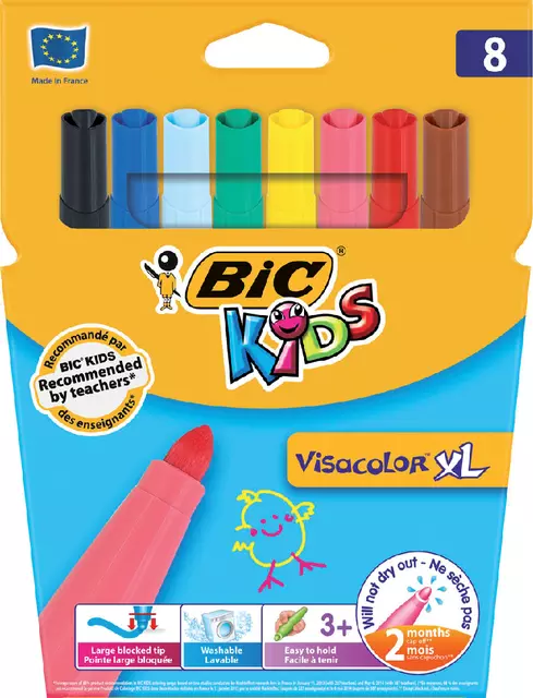 Een Kleurstift BicKids Visacolor XL assorti blister à 8 stuks koop je bij Totaal Kantoor Goeree