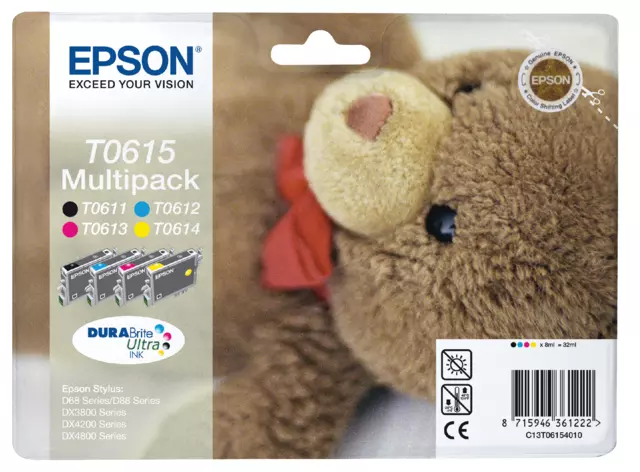 Buy your Inktcartridge Epson T0615 zwart + 3 kleuren at QuickOffice BV