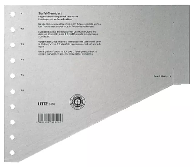 Scheidingsbladen Leitz A4 karton 200gr 11-gaats grijs