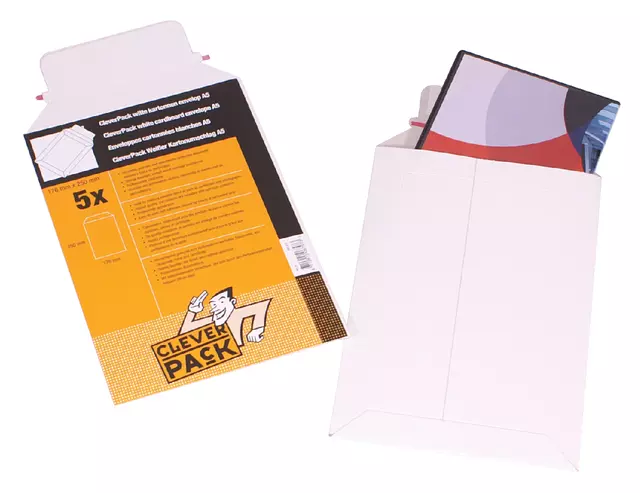 Een Envelop CleverPack karton A4 240x315mm wit pak à 5 stuks koop je bij Goedkope Kantoorbenodigdheden