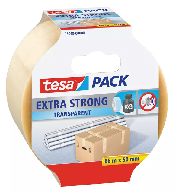 Een Verpakkingstape tesapack® Extra Strong 66mx50mm pvc transparant koop je bij Van Leeuwen Boeken- en kantoorartikelen