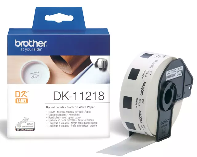 Een Etiket Brother DK-11218 24mm rond 1000stuks koop je bij Van Hoye Kantoor BV