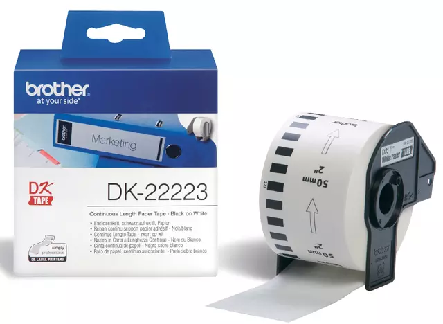 Een Etiket Brother DK-22223 50mm thermisch 30-meter wit papier koop je bij MV Kantoortechniek B.V.