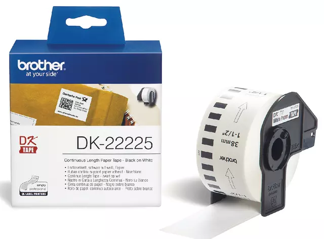 Een Etiket Brother DK-22225 38mm thermisch 30-meter wit papier koop je bij Van Leeuwen Boeken- en kantoorartikelen