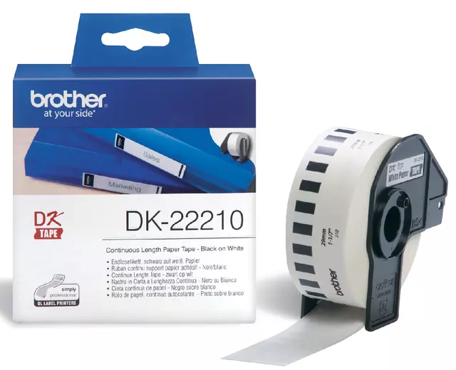 Een Etiket Brother DK-22210 29mm thermisch 30-meter wit papier koop je bij Van Leeuwen Boeken- en kantoorartikelen