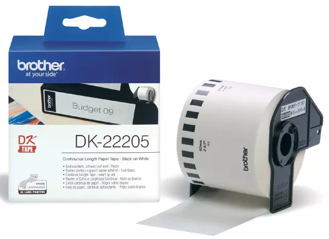 Een Etiket Brother DK-22205 62mm 30-meter wit papier koop je bij Van Hoye Kantoor BV