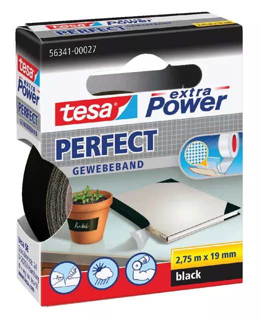 Een Textieltape tesa® extra Power Perfect 2.75mx19mm zwart koop je bij Van Leeuwen Boeken- en kantoorartikelen