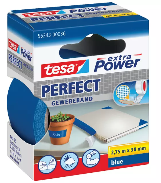 Een Textieltape tesa® extra Power Perfect 2.75mx38mm blauw koop je bij Van Leeuwen Boeken- en kantoorartikelen