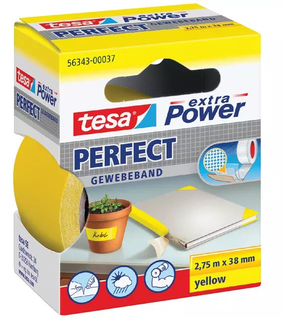 Een Textieltape tesa® extra Power Perfect 2.75mx38mm geel koop je bij Van Leeuwen Boeken- en kantoorartikelen