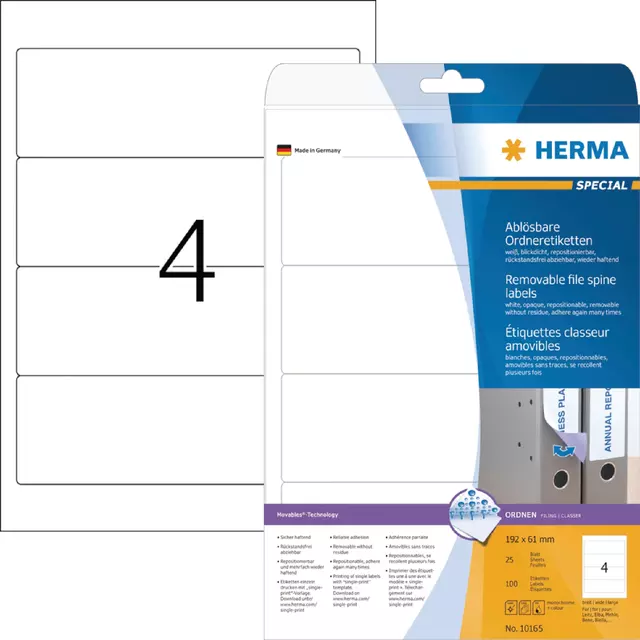 Een Rugetiket HERMA 10165 breed 61x192mm verwijderbaar wit koop je bij EconOffice