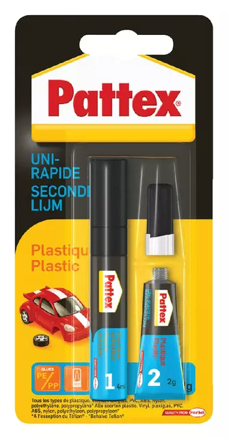 Een Secondelijm Pattex all plastic tube 3gram op blister koop je bij Totaal Kantoor Goeree