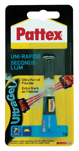 Een Secondelijm Pattex ultra gel tube 3gram op blister koop je bij MV Kantoortechniek B.V.