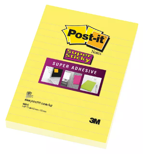 Een Memoblok 3M Post-it 660 Super Sticky 102x152 geel met lijn koop je bij Van Leeuwen Boeken- en kantoorartikelen