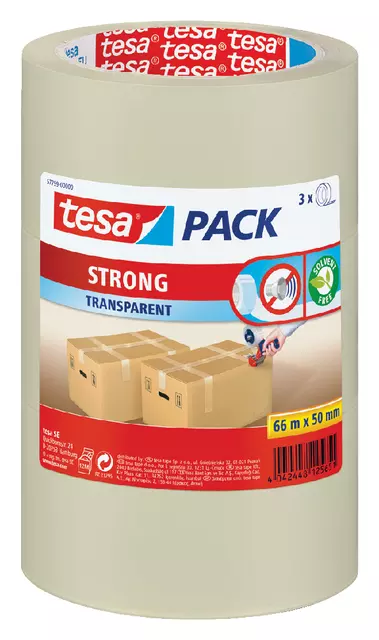 Een Verpakkingstape tesapack® Strong 66mx50mm PP transparant 3 rollen koop je bij EconOffice