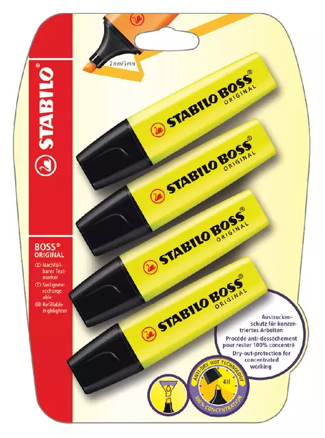 Een Markeerstift STABILO BOSS Original 70/24 geel blister à 4 stuks koop je bij KantoorProfi België BV