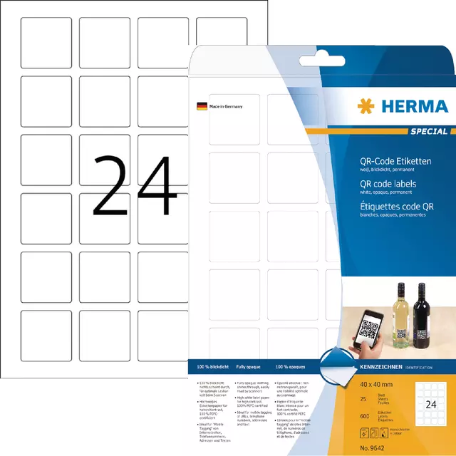 Een Etiket HERMA 9642 40x40mm QR-code wit 600stuks koop je bij KantoorProfi België BV