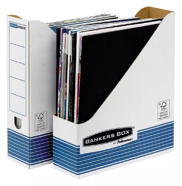 Een Tijdschriftcassette Bankers Box System A4 wit blauw koop je bij Van Leeuwen Boeken- en kantoorartikelen