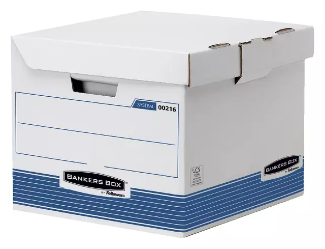 Een Archiefdoos Bankers Box System flip top kubus wit blauw koop je bij Van Hoye Kantoor BV