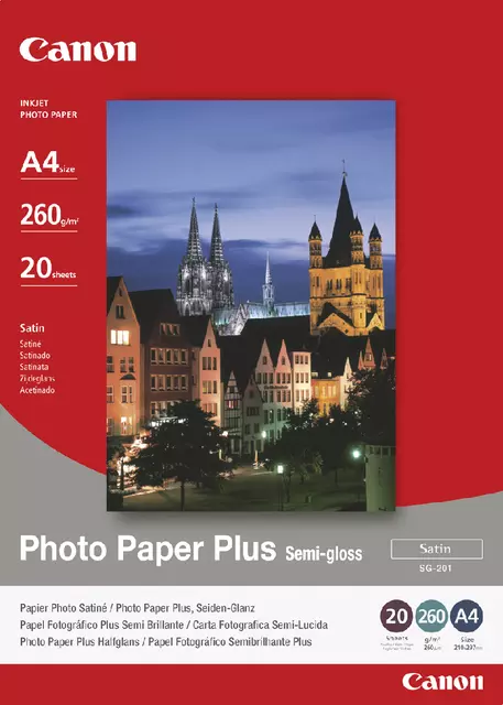 Een Inkjetpapier Canon SG-201 A4 260gr semi glossy 20vel koop je bij Van Leeuwen Boeken- en kantoorartikelen