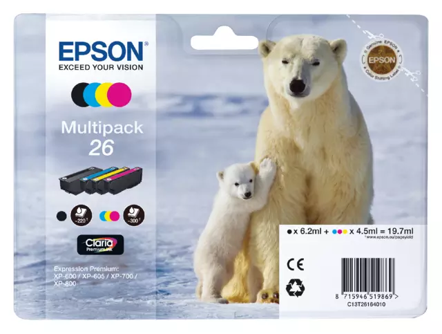 Een Inktcartridge Epson 26 T2616 zwart + 3 kleuren koop je bij Goedkope Kantoorbenodigdheden