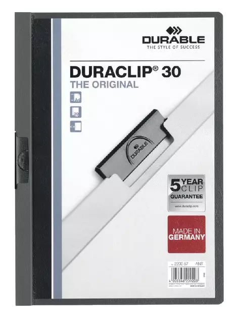 Een Klemmap Durable Duraclip A4 3mm 30 vellen antraciet/grijs koop je bij Goedkope Kantoorbenodigdheden