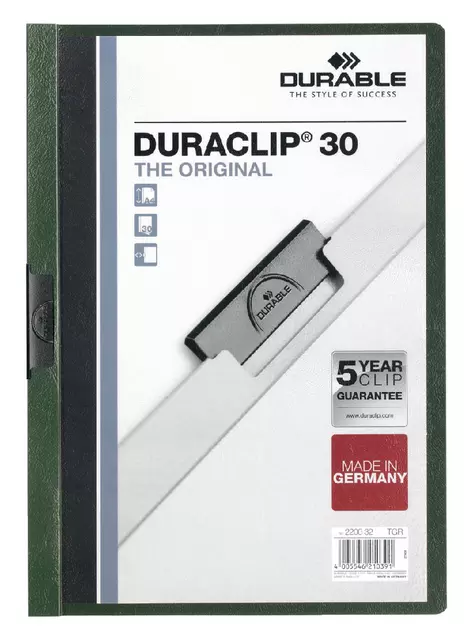 Een Klemmap Durable Duraclip A4 3mm 30 vellen donkergroen koop je bij Goedkope Kantoorbenodigdheden