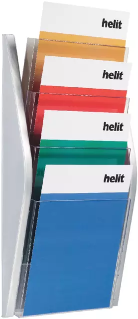 Een Folderhouder Helit wand 4xA4 zilver koop je bij Van Leeuwen Boeken- en kantoorartikelen