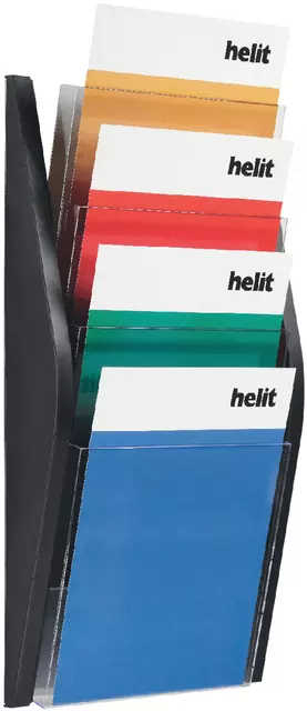 Een Folderhouder Helit wand 4xA4 zwart koop je bij Kantoorvakhandel van der Heijde