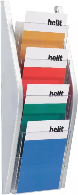 Een Folderhouder Helit wand 4xA5 zilver koop je bij Van Leeuwen Boeken- en kantoorartikelen