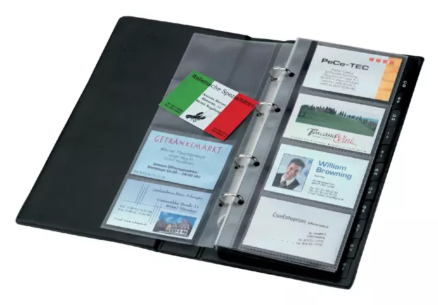 Een Visitekaartringband Sigel VZ300 voor 200 kaarten 90x58mm kunststof zwart koop je bij EconOffice