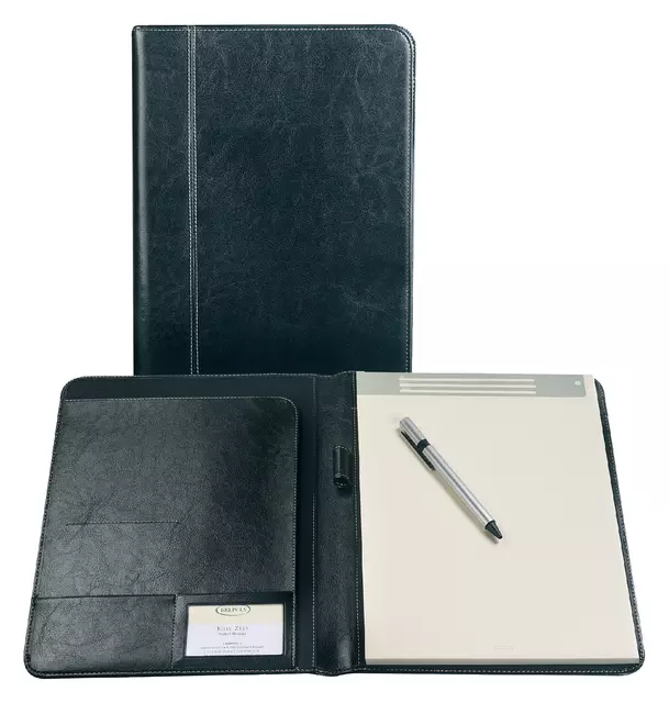 Een Schrijfmap Brepols Palermo A5 inclusief schrijfblok zwart koop je bij Van Leeuwen Boeken- en kantoorartikelen