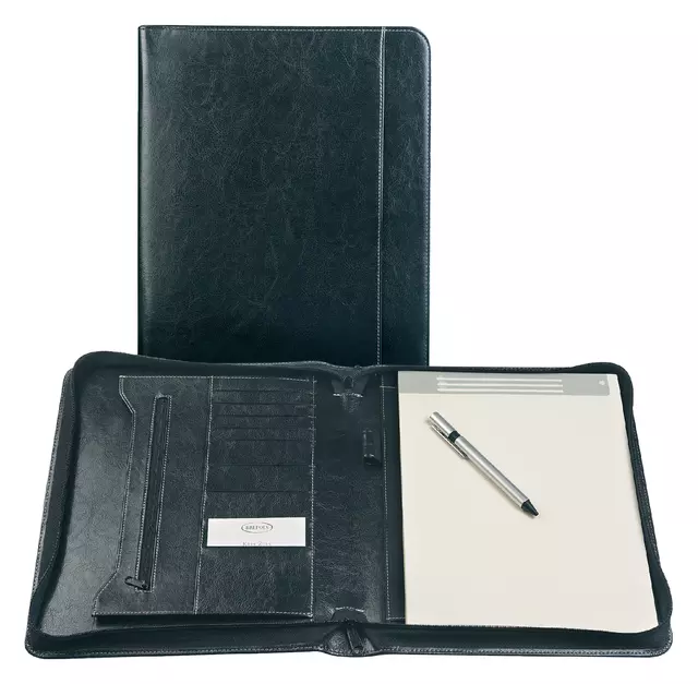 Een Schrijfmap Brepols Palermo luxe A4 met rits inclusief schrijfblok zwart koop je bij EconOffice