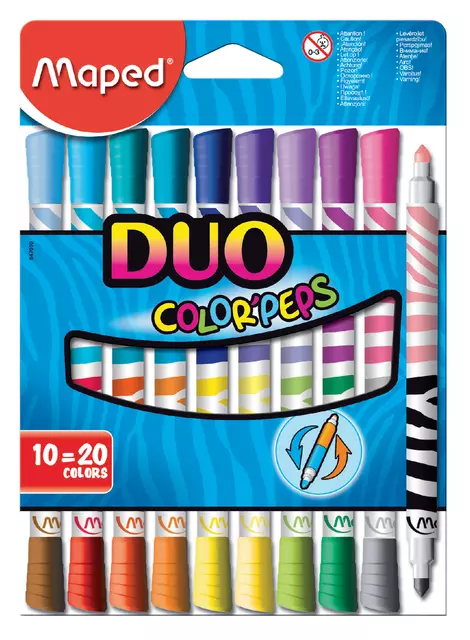 Een Viltstift Maped Color'Peps Duo Colors set á 10 stuks assorti koop je bij EconOffice