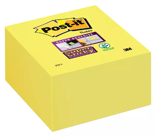 Een Memoblok Post-it 2028 Super Sticky 76x76mm kubus neon geel koop je bij Van Hoye Kantoor BV