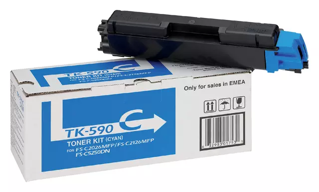 Een Toner Kyocera TK-590C blauw koop je bij Goedkope Kantoorbenodigdheden