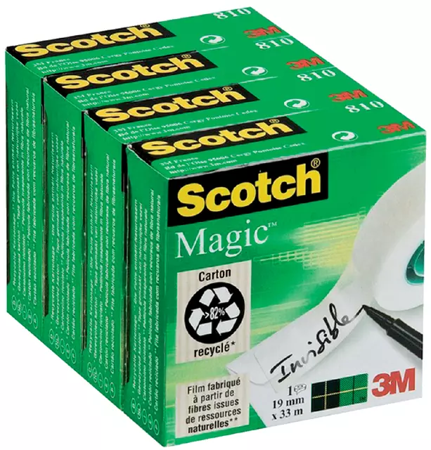 Een Plakband Scotch Magic 810 4 rollen,19 mm x 33 m onzichtbaar transparant koop je bij Klik Office BV