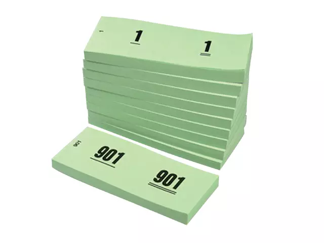 Een Nummerblok 42x105mm nummering 1-1000 groen 10 stuks koop je bij Van Hoye Kantoor BV