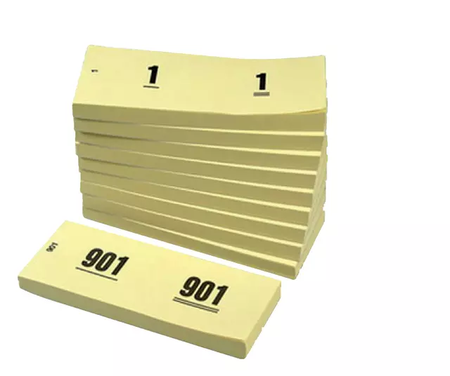 Een Nummerblok 42x105mm nummering 1-1000 geel 10 stuks koop je bij Totaal Kantoor Goeree