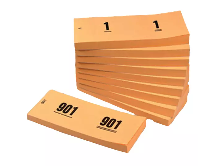 Een Nummerblok 42x105mm nummering 1-1000 oranje 10 stuks koop je bij Van Leeuwen Boeken- en kantoorartikelen