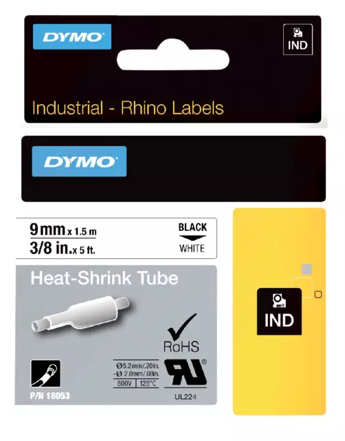 Een Labeltape Dymo Rhino industrieel krimpkous 9mm zwart op wit koop je bij Ziffo Kantoorcentrum BV