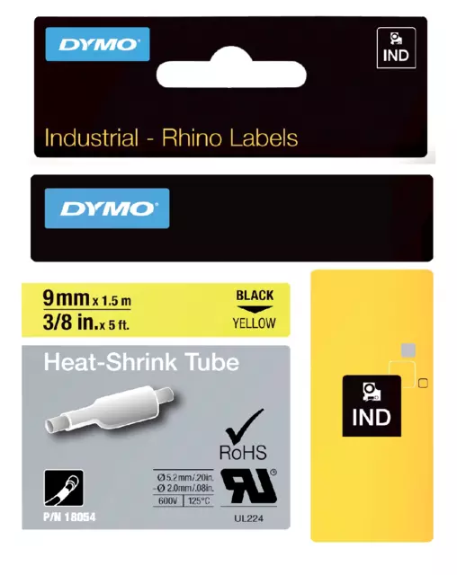 Een Labeltape Dymo Rhino industrieel krimpkous 9mm zwart op geel koop je bij Tonerinktshop